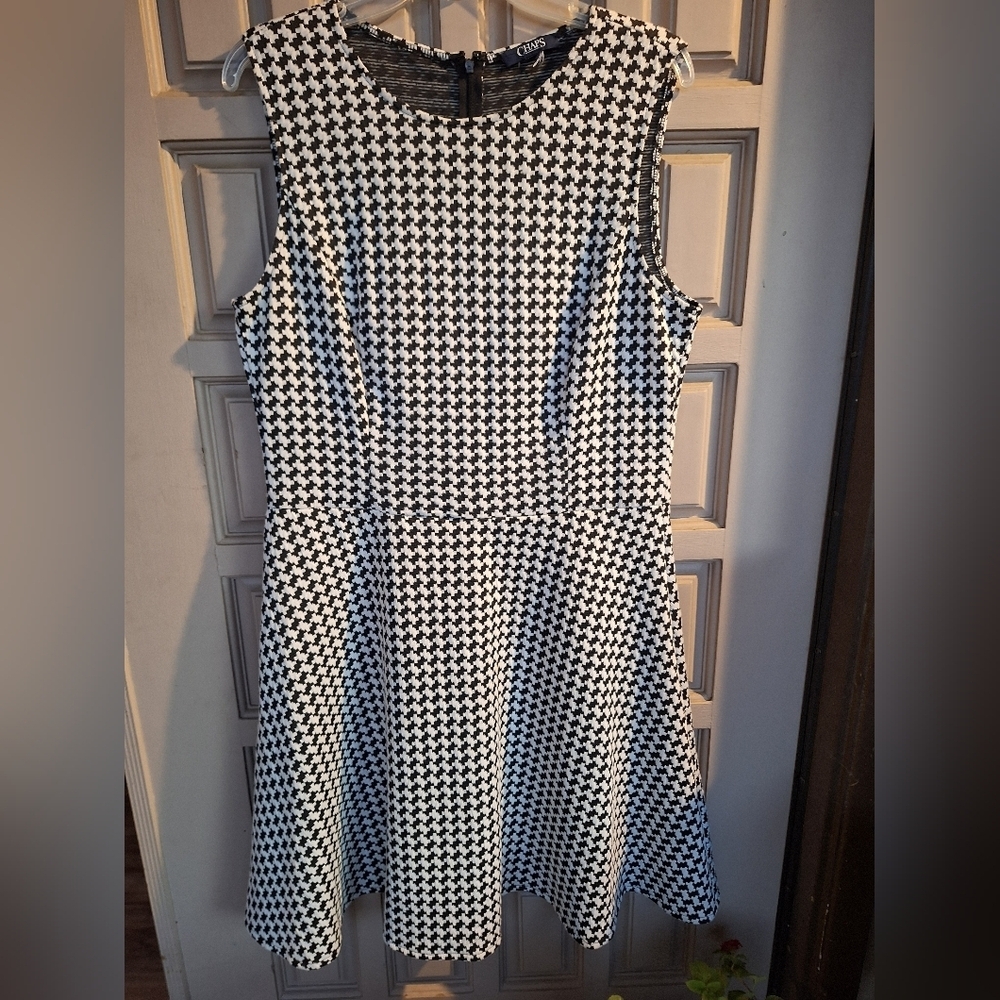Chaps Drop Waist Beauty Houndstooth SzXL? Polyester Blend Full Skirt Zip Back